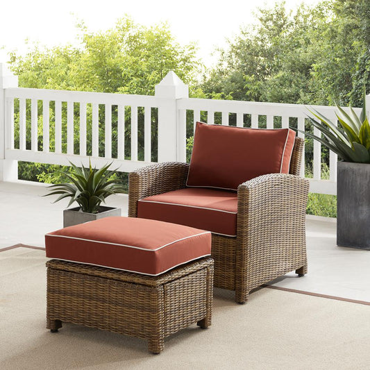 Bradenton 2Pc Wicker Outdoor Chair Set - Armchair & Ottoman