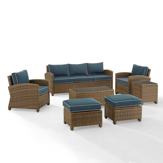 7Pc Outdoor Sofa Furniture Set, Sofa, Coffee&Side Table, 2 Armchairs, 2 Ottomans