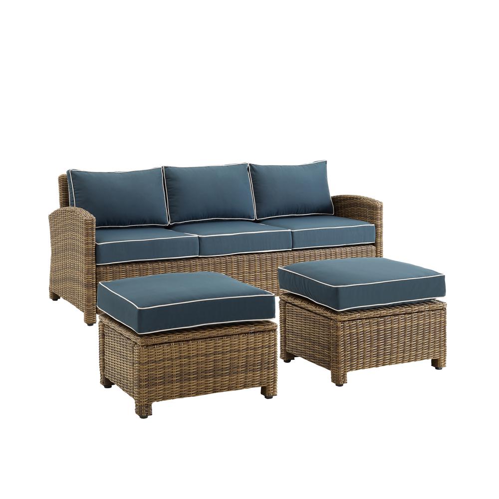 Bradenton 3Pc Wicker Outdoor Sofa Patio Furniture Set - Sofa & 2 Ottomans
