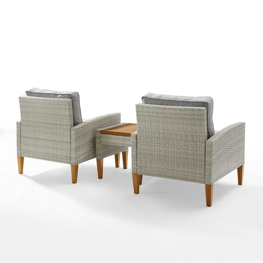 Capella 3Pc Wicker Outdoor Chair Set - Side Table & 2 Armchairs