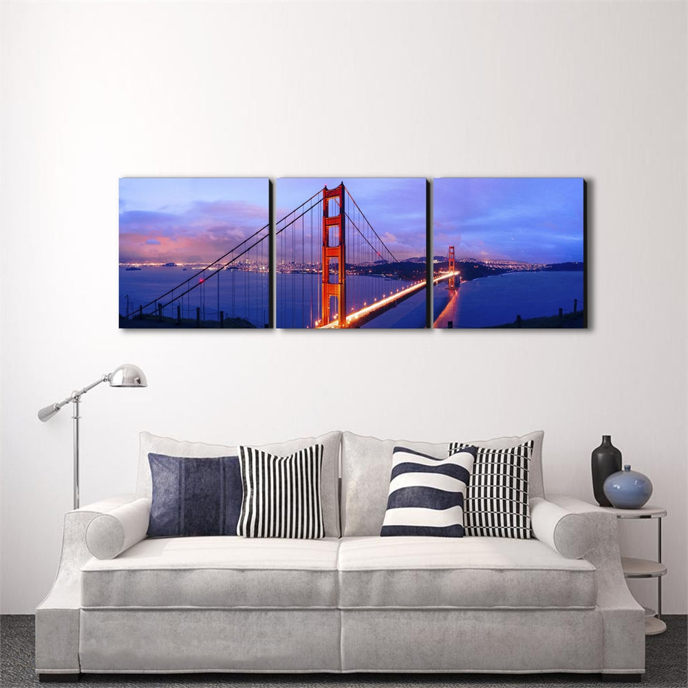 SENIK Golden Gate 3-Panel MDF Framed Photography Triptych Print, 72 x 24-in