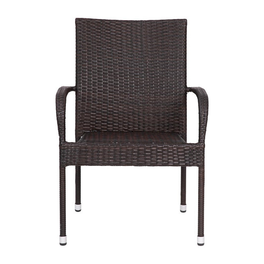 Maxim Set of 4 Stackable Indoor/Outdoor Wicker Dining Chairs with Arms - Fade & Weather-Resistant Steel Frames - Espresso