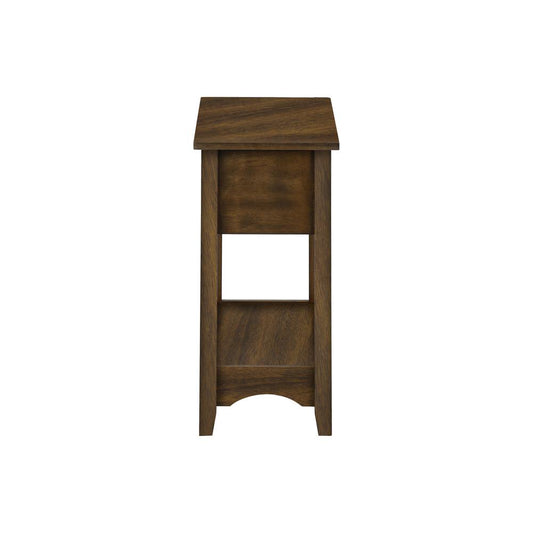 Accent Table, 2 Tier, Narrow, Storage Drawer, Brown Veneer, Transitional