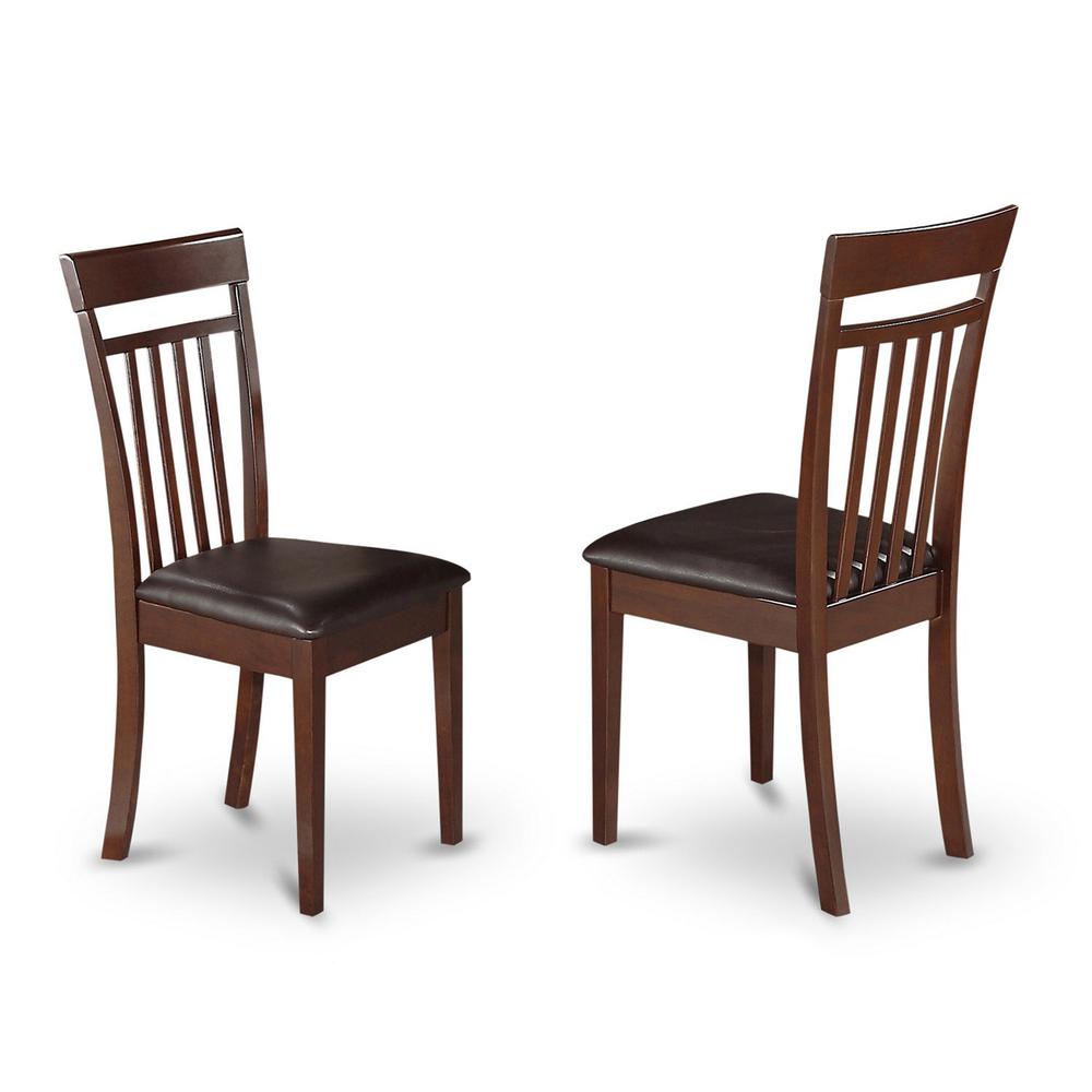Capri slat back Chair for dining room with Leather Upholstered Seat , Set of 2