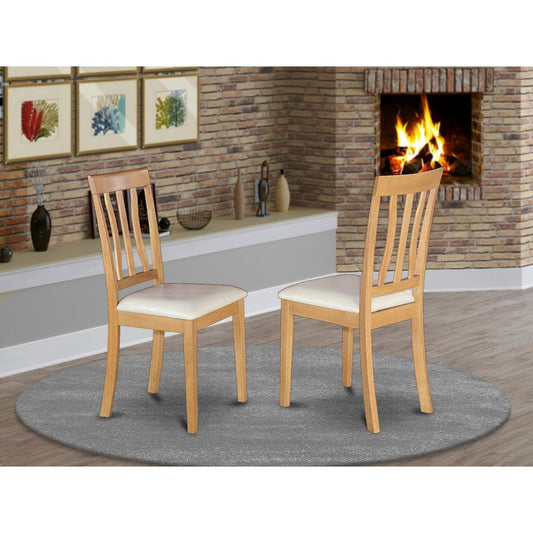Antique Chair for dining room Faux Leather Seat with Oak Finish, Set of 2