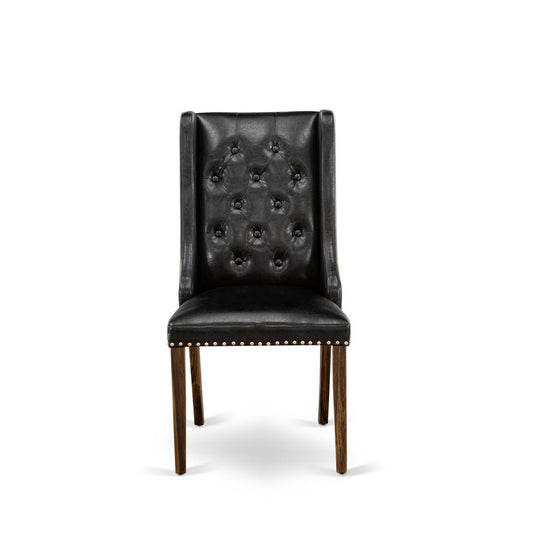 FOP7T49 Dining Chair - Black Linen Fabric Dining Chair and Button Tufted Back with Distressed Jacobean Rubber Wood Legs - Dining Chair Set of 2 - Set of 2