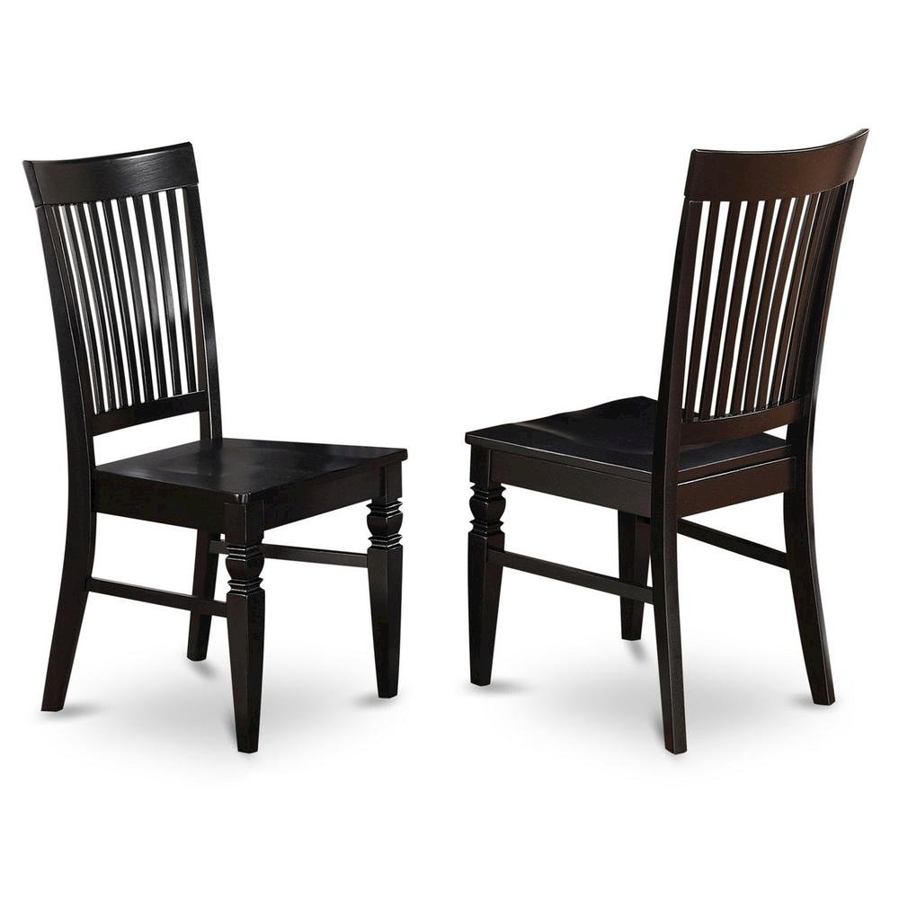 Weston Dining Wood Seat Chair with Slatted Back in Black Finish, Set of 2