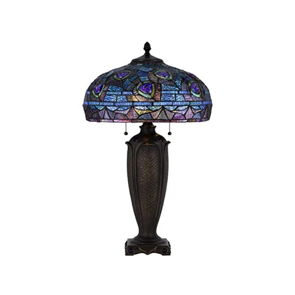 60W X 2 Metal/Resin Tiffany Table Lamp With Pull Chain Switches