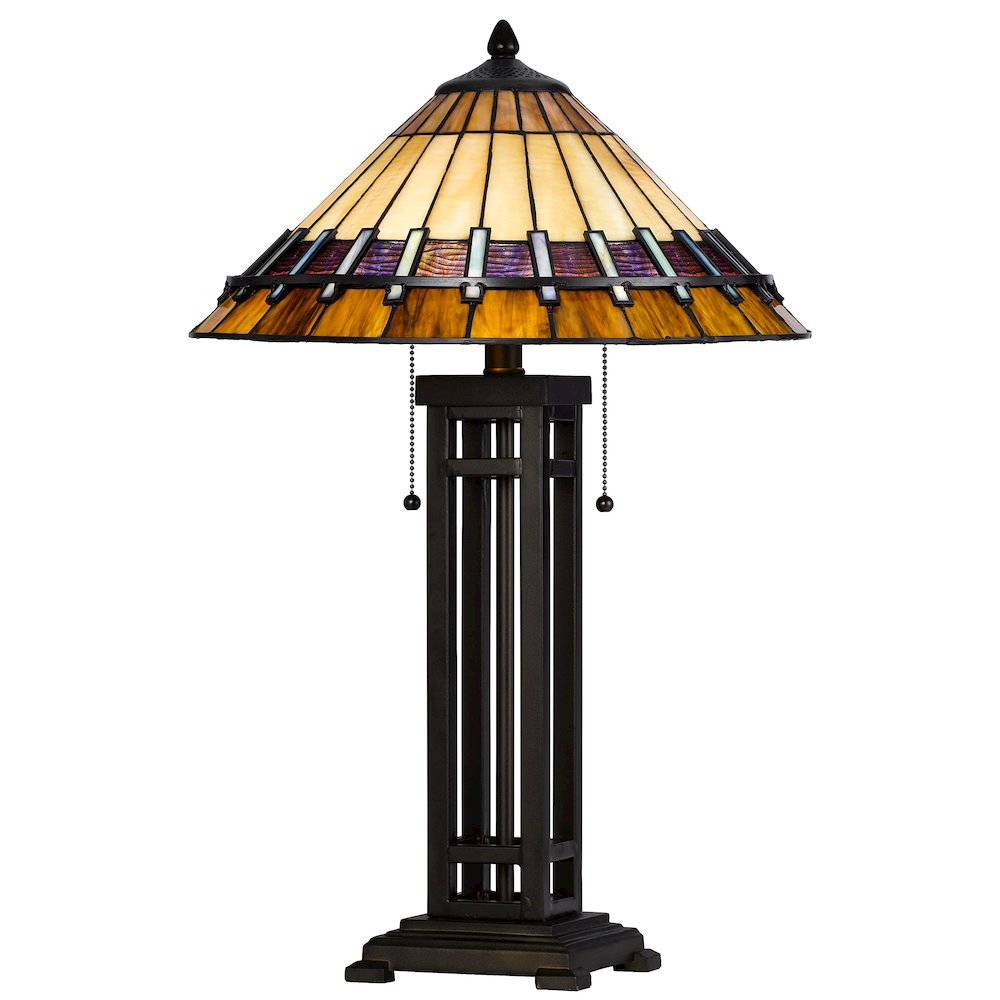 60W X 2 Metal/Resin Tiffany Table Lamp With Pull Chain Switches