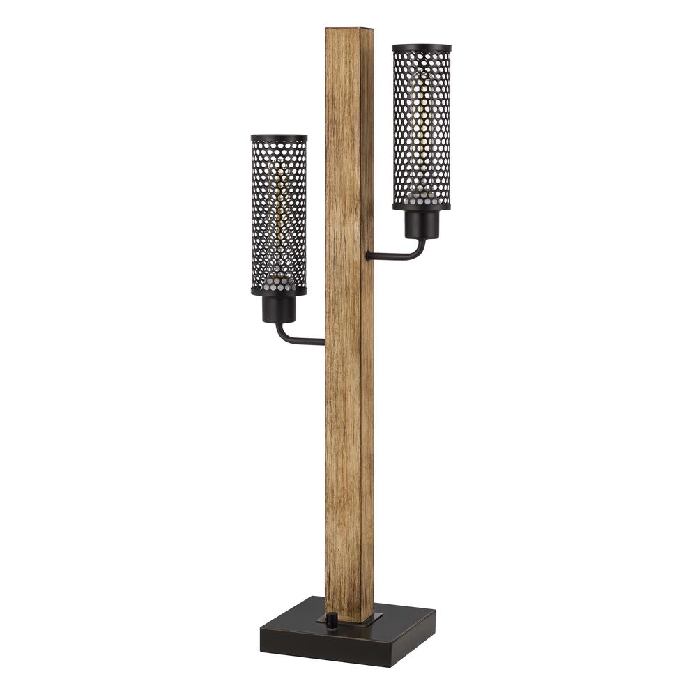 60W X 2 Lenox Lantern Style Rubber Wood / Metal Table Lamp