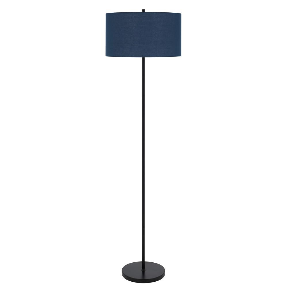 150W 3 Wayt Cromwell Metal Floor Lamp With Navy Blue Linen Shade