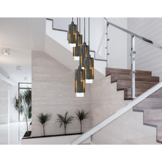 60W X 5 Reggio Wood Pendant Glass Fixture (Edison Bulbs Not Included)