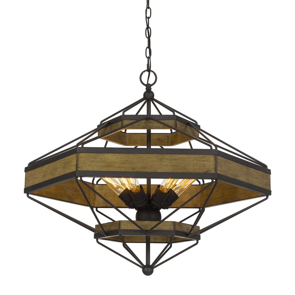 Alicante 60W X 6 Pine Wood/Metal Chandelier (Edison Bulbs Not Included)