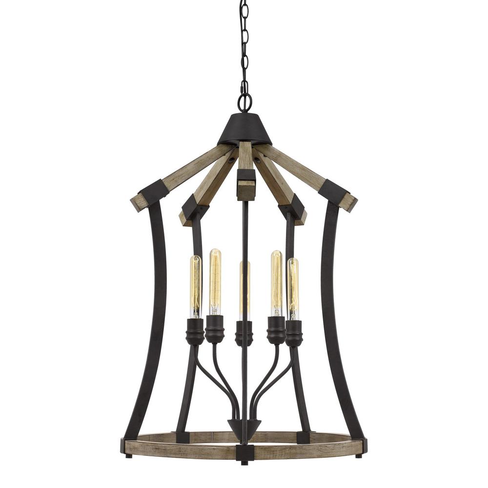 Dali 60W X 5 Metal/Pine Wood Chandelier (Edison Bulbs Not Included)