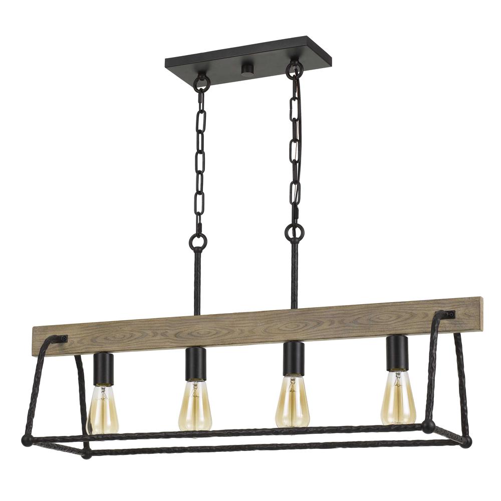 Lockport Hang Forged Metal/Wood Island Chandelier (Edison Bulbs Not Included)