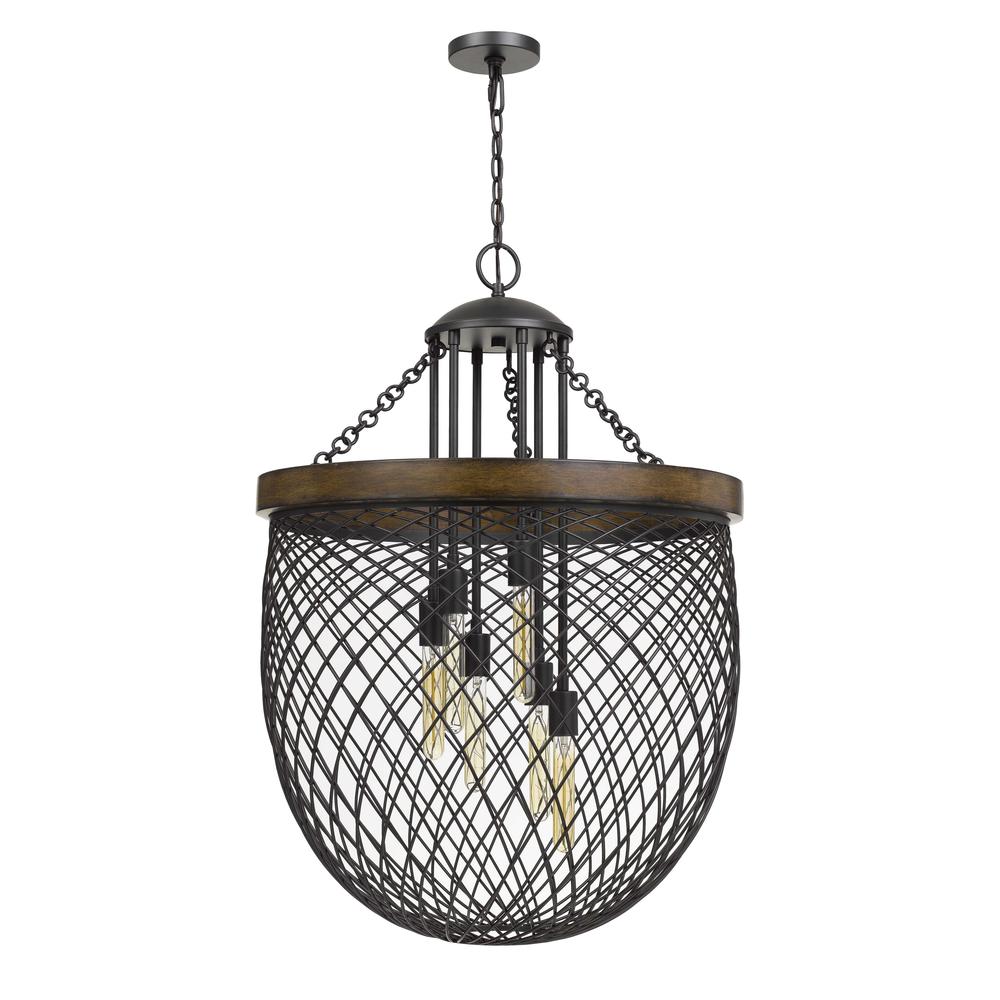 Marion Metal/Wood Mesh Shade Chandelier (Edison Bulbs Not Included)