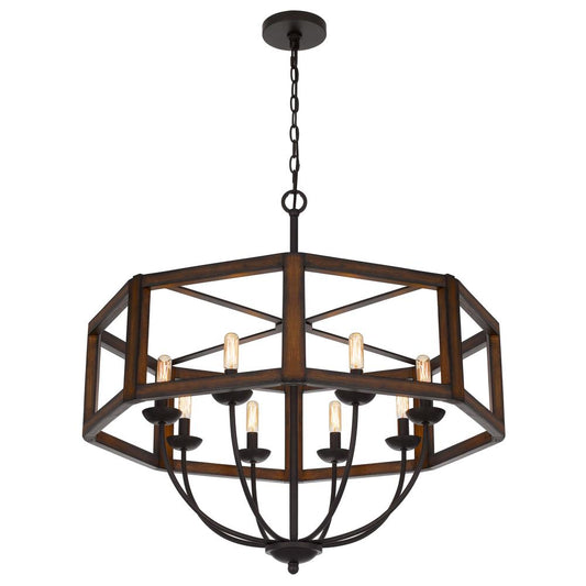60W x 8 Renton hexagon rubber wood / metal chandelier