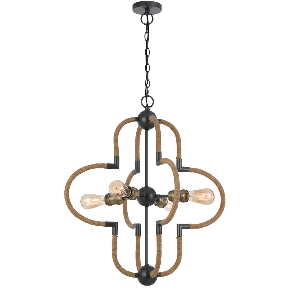 60W x 4 Tahoka metal chandelier with burlap wrapped frame