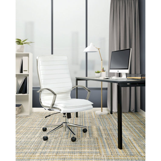 High Back Manager's Faux Leather Chair with Chrome Base, Removable Arm Sleeves