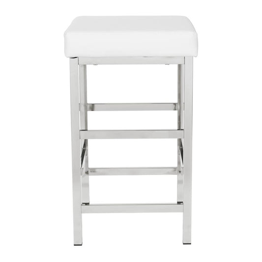 26" Backless Stool in White Fabric with Polished Chrome Legs, MET1326C-WH