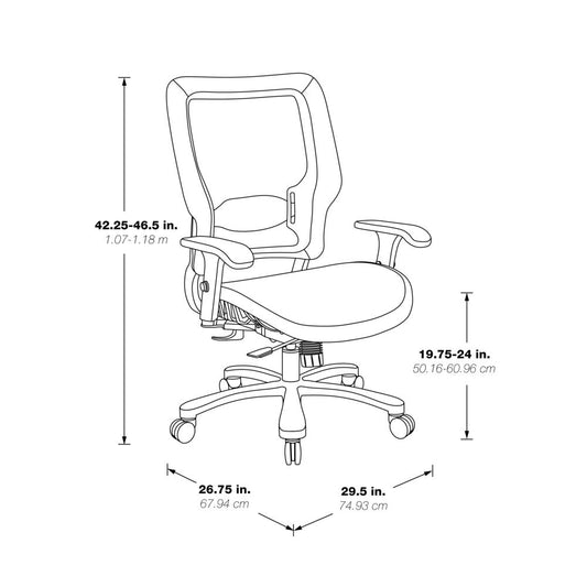Air Grid Seat and Back Big & Tall Chair with Adjustable Lumbar Support, 2-Way Adjustable Arms and Aluminum Silver Base, 63-11A653R