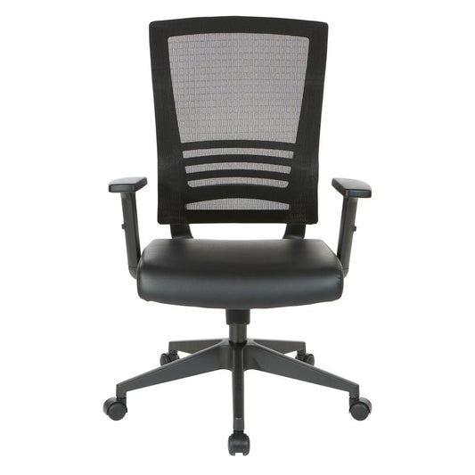 Vertical Mesh Back Chair in Black Frame with Black Faux Leather, EM60930-U6