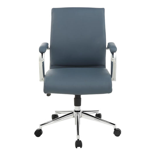 Mid Back Manager's Chair with Dillon Blue Antimicrobial Fabric and Chrome Base