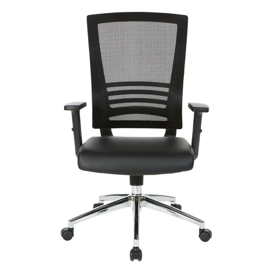 Black Frame Chair with Chrome Base with Black Bonded Leather Seat, EM60930C-EC3