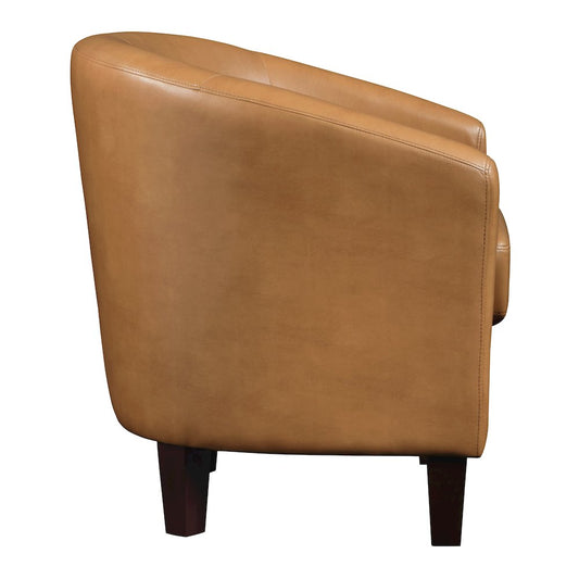 Ethan Tub Chair in Camel Faux Leather with Dark Espresso Wood Legs