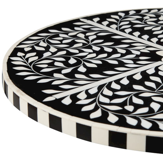Round Side Table with Mosaic Black and White Top with Black Metal Base