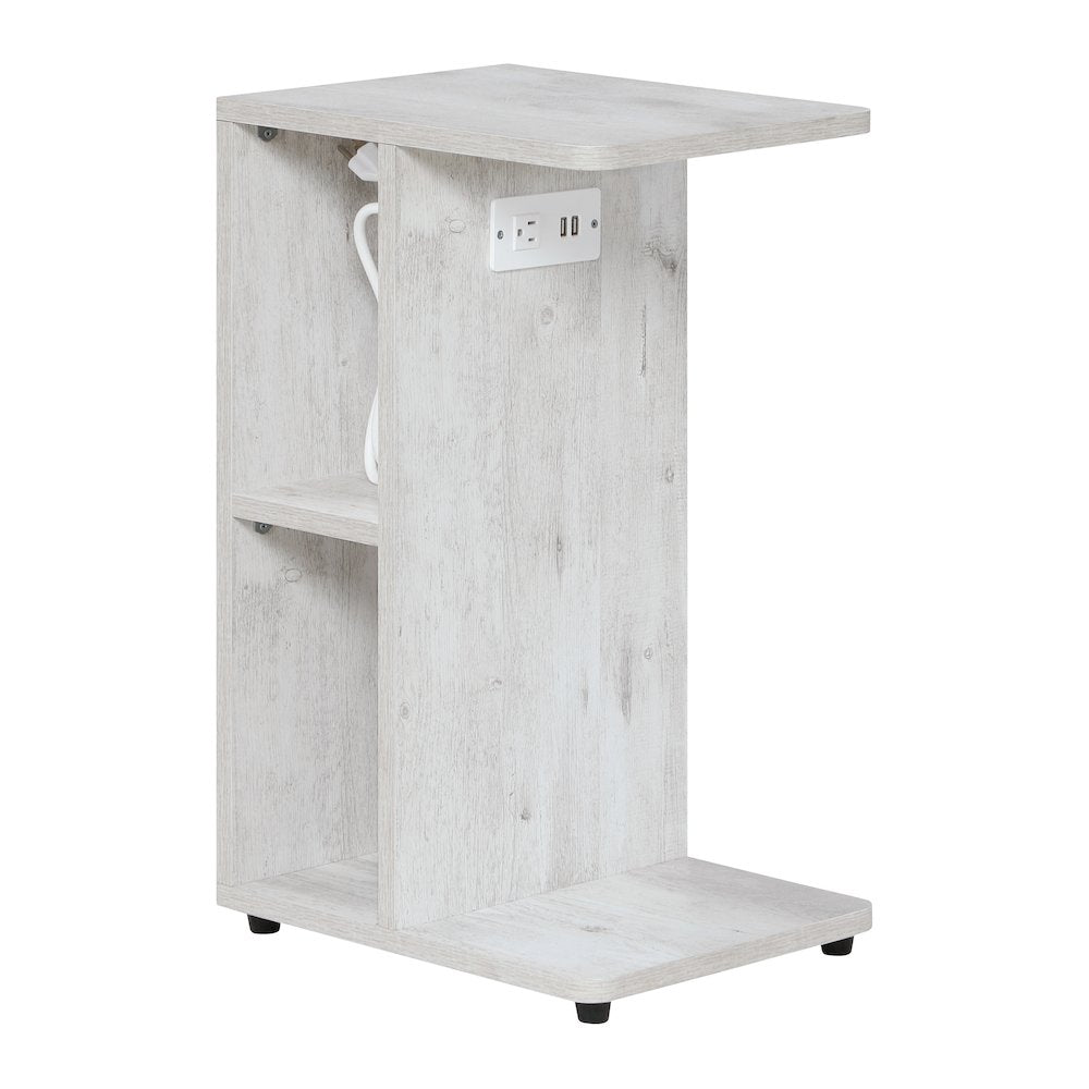 Gemma Accent C-Table With Power Ports in Rustic Grey Finish