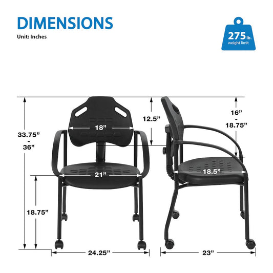 Black Self Skinned Urethane Guest Arm Chair In Black Finish Frame With Casters