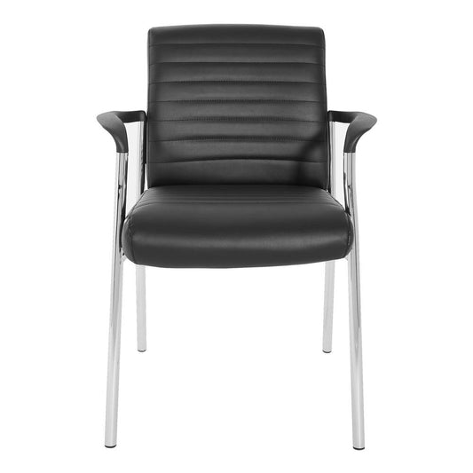 Guest Chair in Black Faux Leather with Chrome Frame, FL38610C-U6