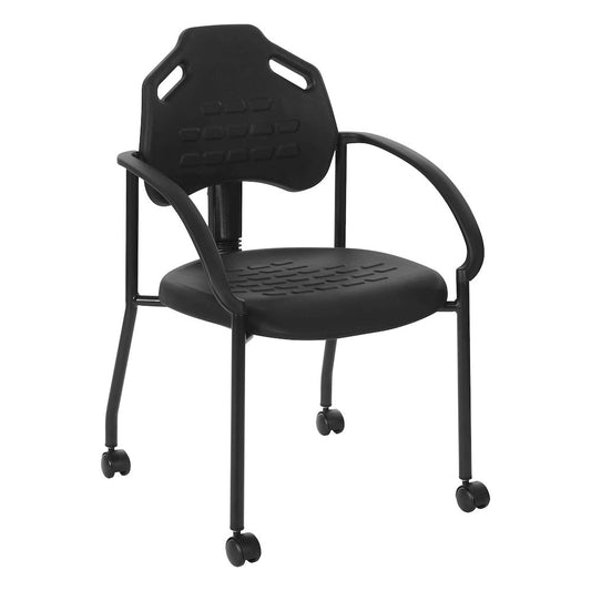 Black Self Skinned Urethane Guest Arm Chair In Black Finish Frame With Casters