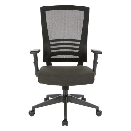Vertical Mesh Back Chair in Black Frame with Black Linen Fabric Seat, EM60930-F23