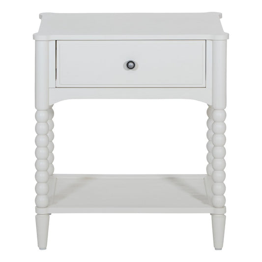 Spindle Single Drawer Night Stand in Sandcastle Antique White Finish