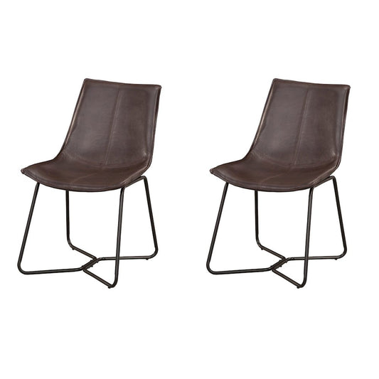 Live Edge Set of 2 Bonded Leather Side Chairs, Dark Brown
