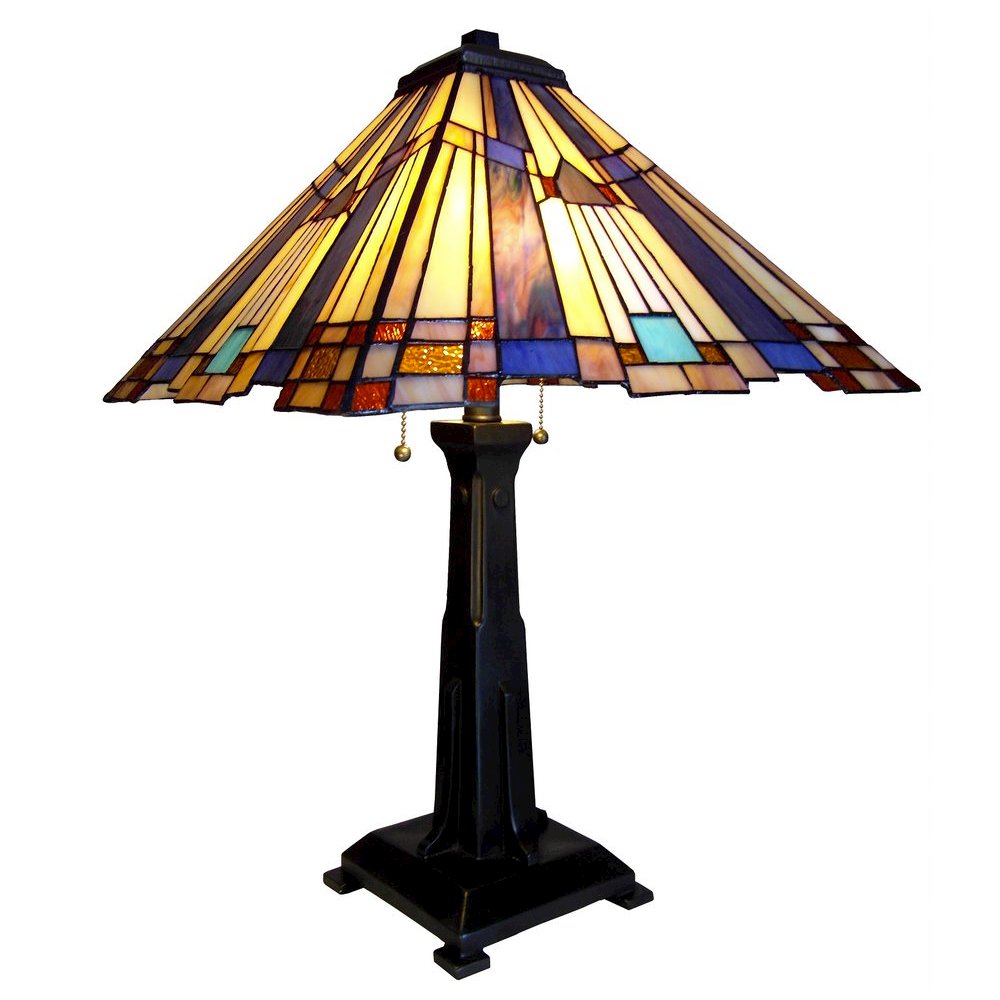 FLARE Tiffany-style 2 Light Mission Table Lamp 15" Shade