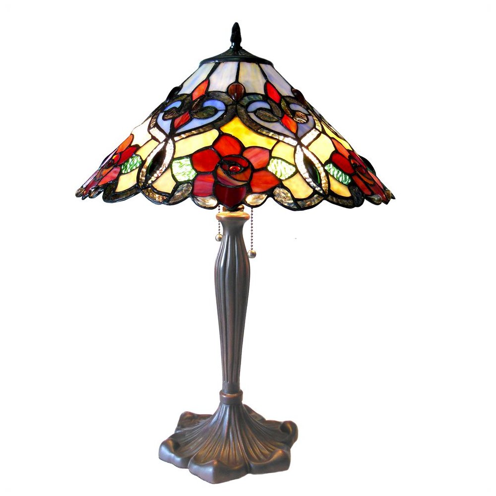 LINDSAY Tiffany-style 2 Light RosesTable Lamp 17" Shade