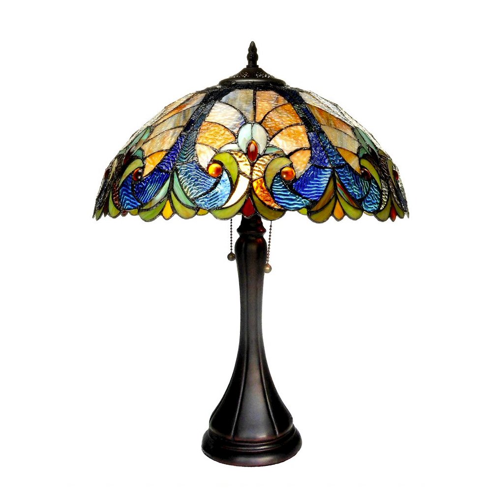 AMOR Tiffany-style 2 Light Victorian Table Lamp 16" Shade