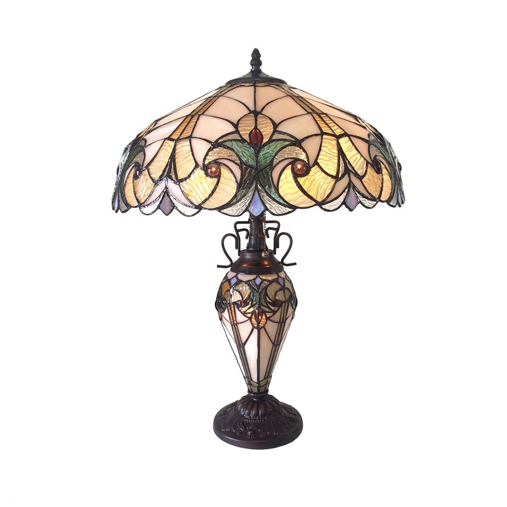 LIAISON Tiffany-style 3 Light Victorian Double Lit Table Lamp 18" Shade
