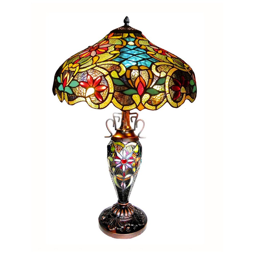 LESLIE Tiffany-style Victorian 3 Light Double Lit Table Lamp 18" Shade