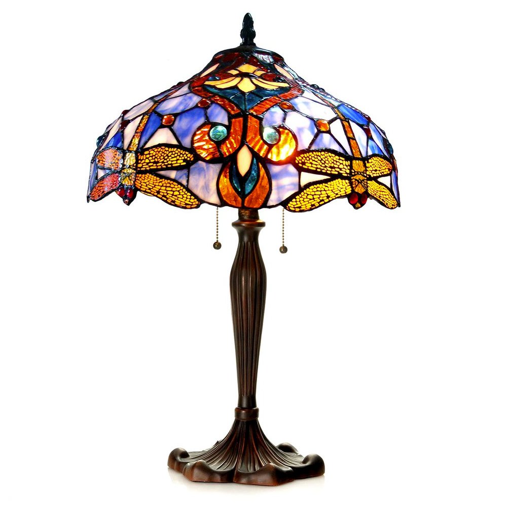 JULIA Tiffany-style 2 Light Dragonfly Table Lamp 17" Shade