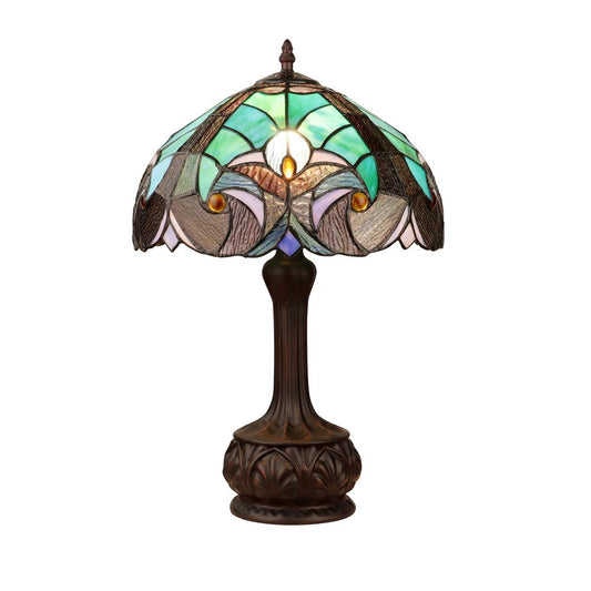 Tiffany-Style Antique Dark Bronze 1-Light Victorian Table Lamp 12" Shade