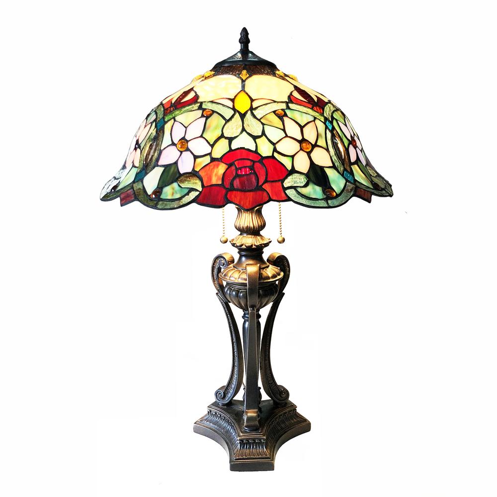 CHLOE Lighting PIPER Tiffany-Style Floral Stained Glass Table Lamp 26" Height