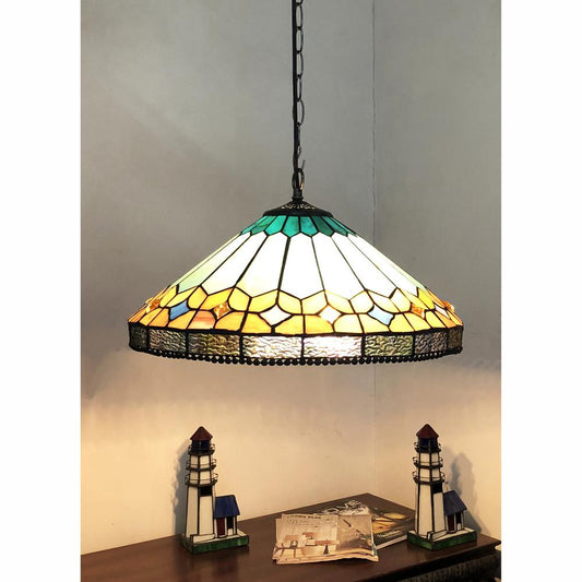 CHLOE Lighting NICHOLAS Tiffany-Style Mission Stained Glass Ceiling Pendant 18" Height