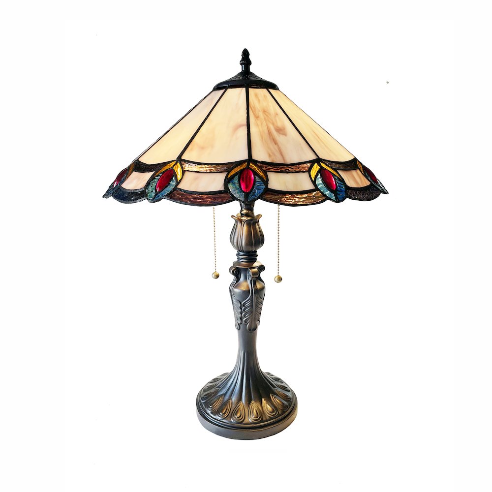 Ryce Tiffany-Style 2-Light Geometric Table Lamp 16" Shade