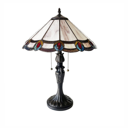 Ryce Tiffany-Style 2-Light Geometric Table Lamp 16" Shade