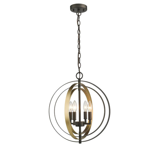 DARBY Industrial 4 Light Rubbed Bronze & Gold Ceiling Pendant 16" Wide