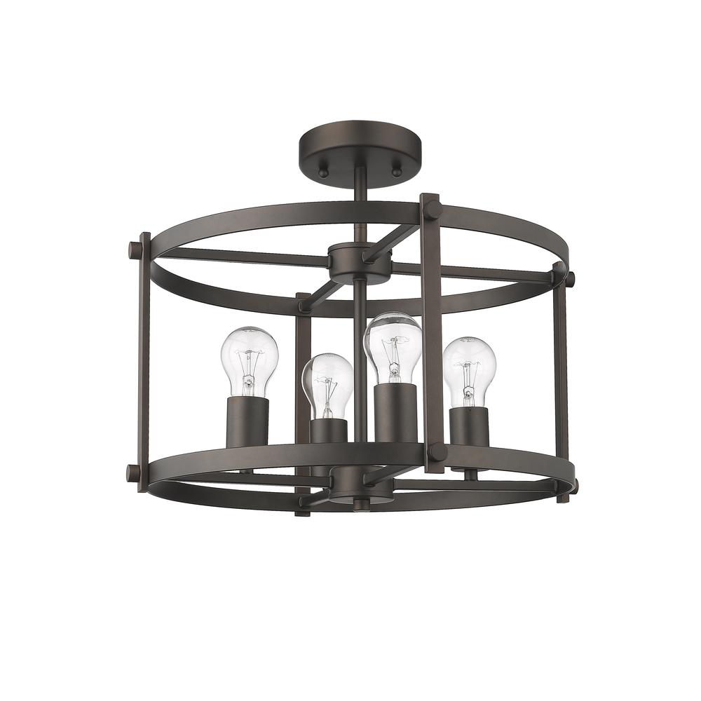 IRONCLAD Farmhouse 4 Light Rubbed Bronze Convertible Semi-flush Ceiling Fixture 17.5" Wide